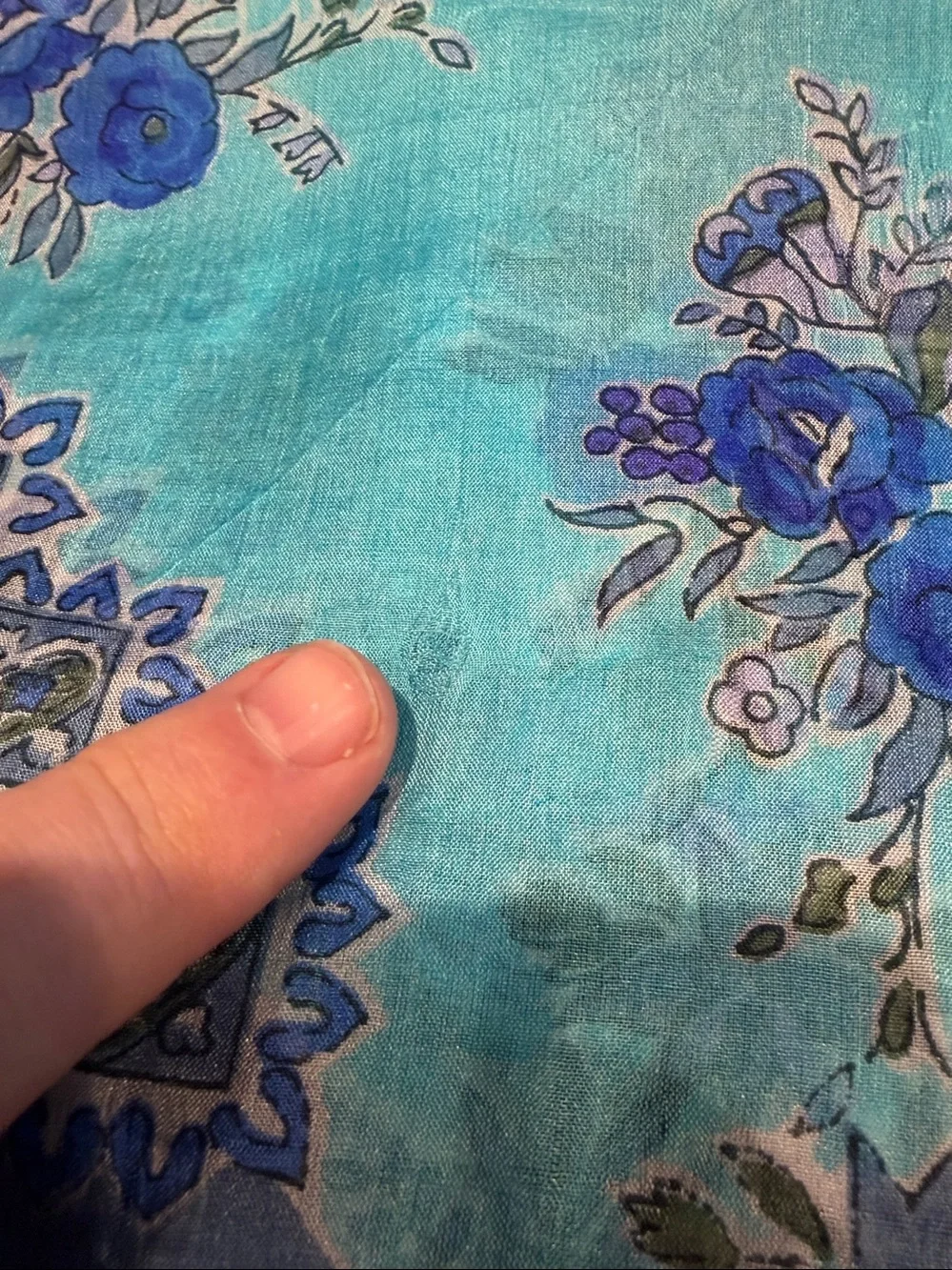 Blue & Teal Pure Silk Floral Paisley Scarf